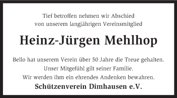 Traueranzeige von Heinz-Jürgen Mehlhop von KRZ