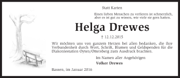 Traueranzeige von Helga Drewes von KRZ