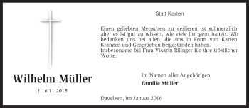 Traueranzeige von Wilhelm Müller von KRZ