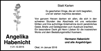 Traueranzeige von Angelika Habenicht von KRZ