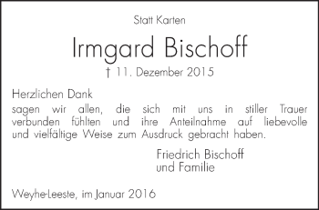 Traueranzeige von Irmgard Bischoff von KRZ