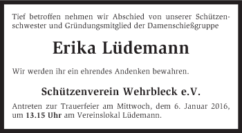 Traueranzeige von Erika Lüdemann von KRZ