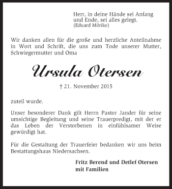 Traueranzeige von Ursula Otersen von KRZ