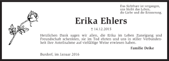 Traueranzeige von Erika Ehlers von KRZ