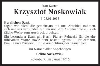Traueranzeige von Krzysztof Noskowiak von KRZ