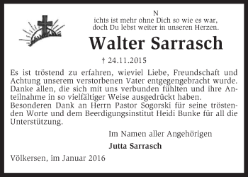 Traueranzeige von Walter Sarrasch von KRZ