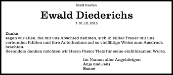 Traueranzeige von Ewald Diederichs von KRZ