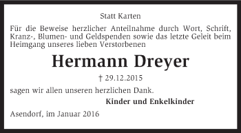 Traueranzeige von Hermann Dreyer von KRZ