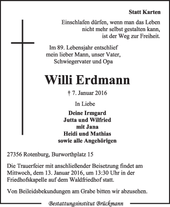 Traueranzeige von Willi Erdmann von KRZ