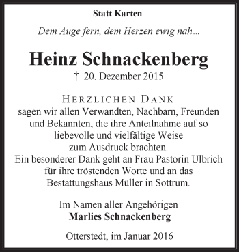 Traueranzeige von Heinz Schnackenberg von KRZ