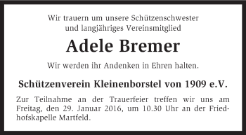 Traueranzeige von Adele Bremer von KRZ