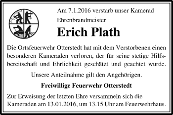 Traueranzeige von Erich Plath von KRZ