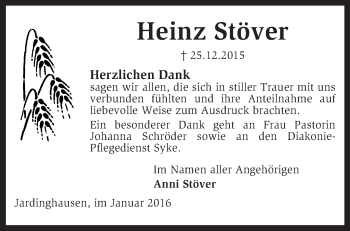 Traueranzeige von Heinz Stöver von KRZ