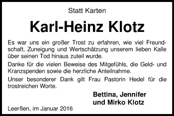 Traueranzeige von Karl-Heinz Klotz von KRZ