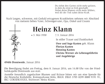 Traueranzeige von Heinz Klann von KRZ