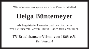 Traueranzeige von Helga Büntemeyer von KRZ