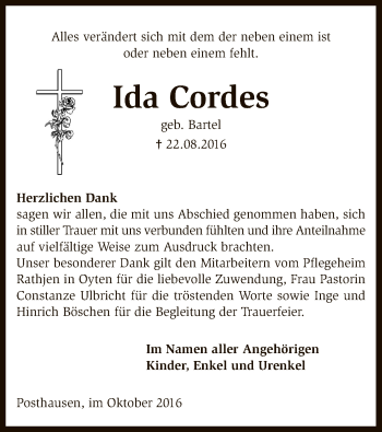 Traueranzeige von Ida Cordes von SYK