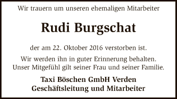 Traueranzeige von Rudi Burgschat von SYK