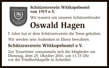 Traueranzeige von Oswald Hagen von SYK