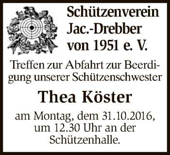 Traueranzeige von Thea Köster von SYK