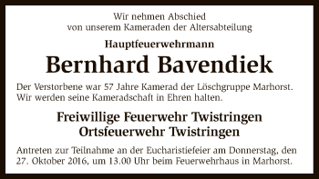 Traueranzeige von Bernhard Bavendiek von SYK