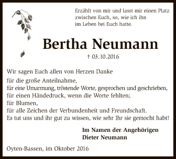 Traueranzeige von Bertha Neumann von SYK