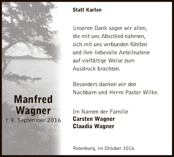 Traueranzeige von Manfred Wagner von SYK