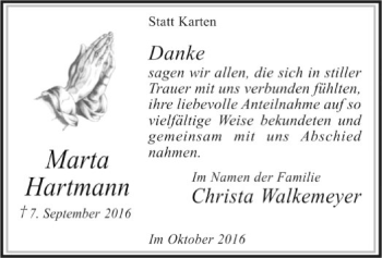 Traueranzeige von Marta Hartmann von SYK