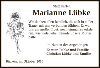 Traueranzeige von Marianne Lübke von SYK