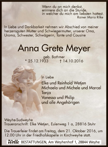 Traueranzeige von Anna Grete Meyer von SYK