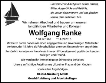 Traueranzeige von Wolfgang Ranke von SYK