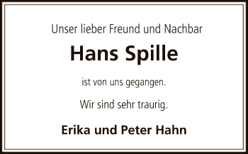 Traueranzeige von Hans Spille von SYK