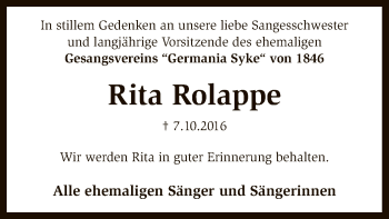 Traueranzeige von Rita Rolappe von SYK