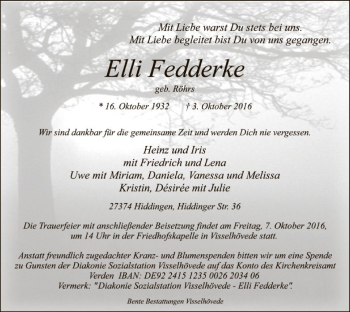 Traueranzeige von Elli Fedderke von SYK