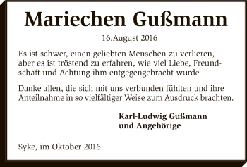 Traueranzeige von Mariechen Gußmann von SYK