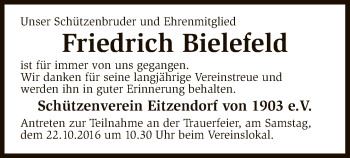 Traueranzeige von Friedrich Bielefeld von SYK