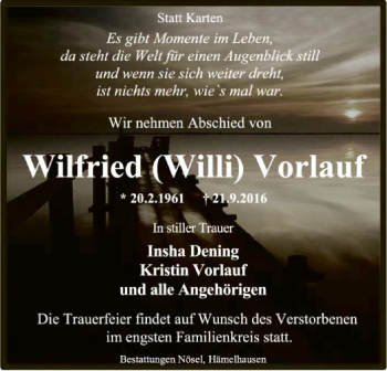 Traueranzeige von Wilfried Willi Vorlauf von SYK