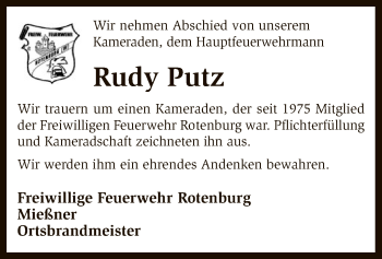 Traueranzeige von Rudy Putz von SYK