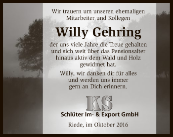 Traueranzeige von Willy Gehring von SYK