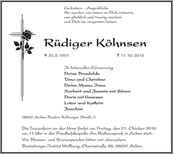 Traueranzeige von Rüdiger Köhnsen von SYK