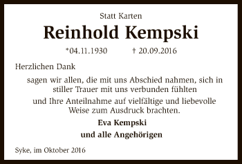 Traueranzeige von Reinhold Kempski von SYK