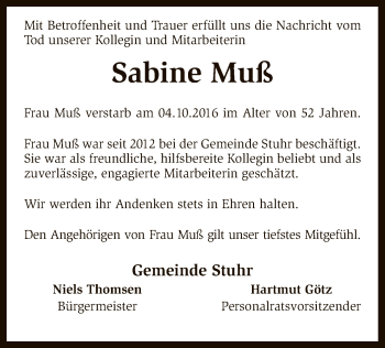 Traueranzeige von Sabine Muß von SYK