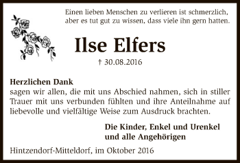 Traueranzeige von Ilse Elfers von SYK