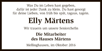 Traueranzeige von Elly Märtens von SYK