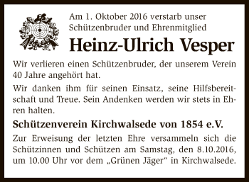 Traueranzeige von Heinz-Ulrich Vesper von SYK