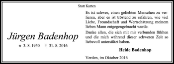 Traueranzeige von Jürgen Badenhop von SYK