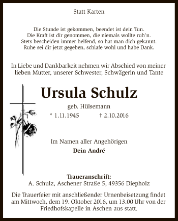 Traueranzeige von Ursula Schulz von SYK