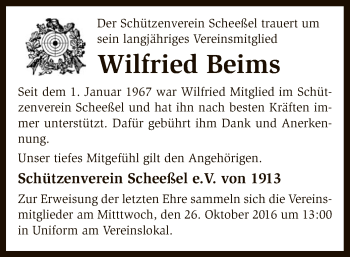 Traueranzeige von Wilfried Beims von SYK