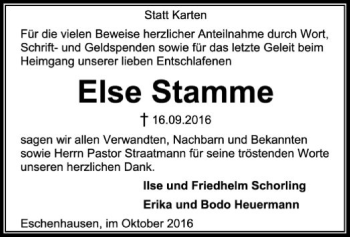 Traueranzeige von Else Stamme von SYK