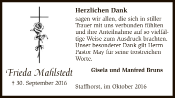 Traueranzeige von Frieda Mahlstedt von SYK